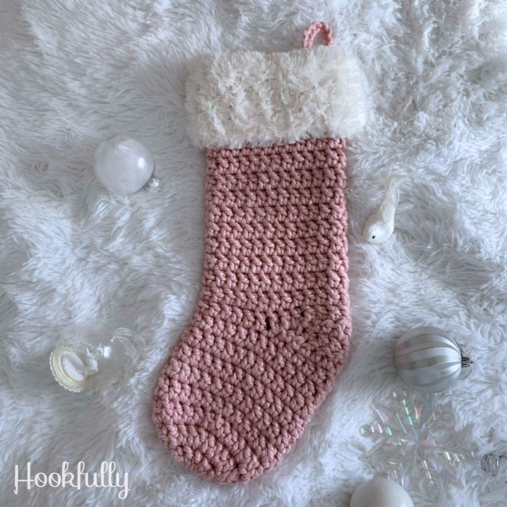 free crochet christmas stocking pattern for beginners 4 pink super bulky no-sew Christmas stocking crochet pattern free