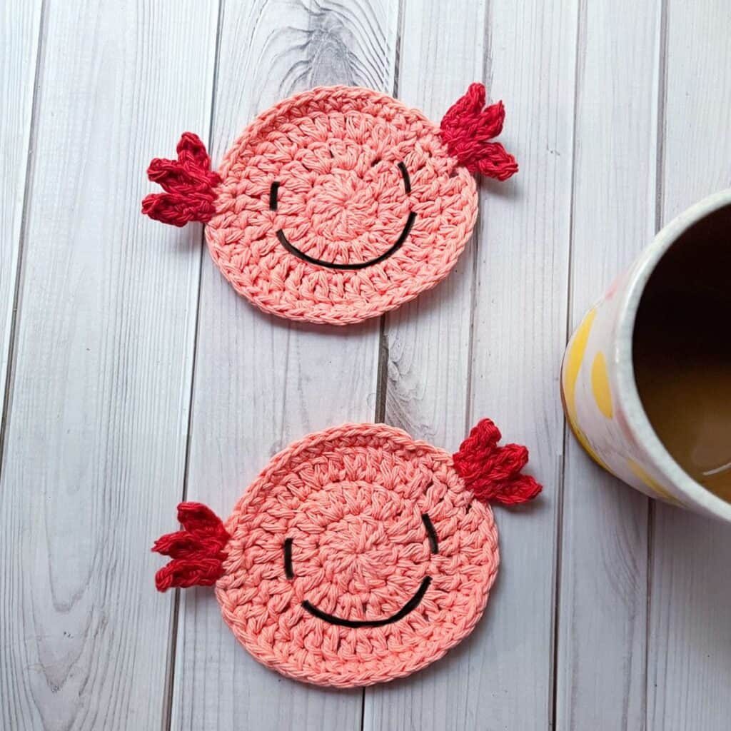 Smiling Axolotl Crochet Coaster Pattern