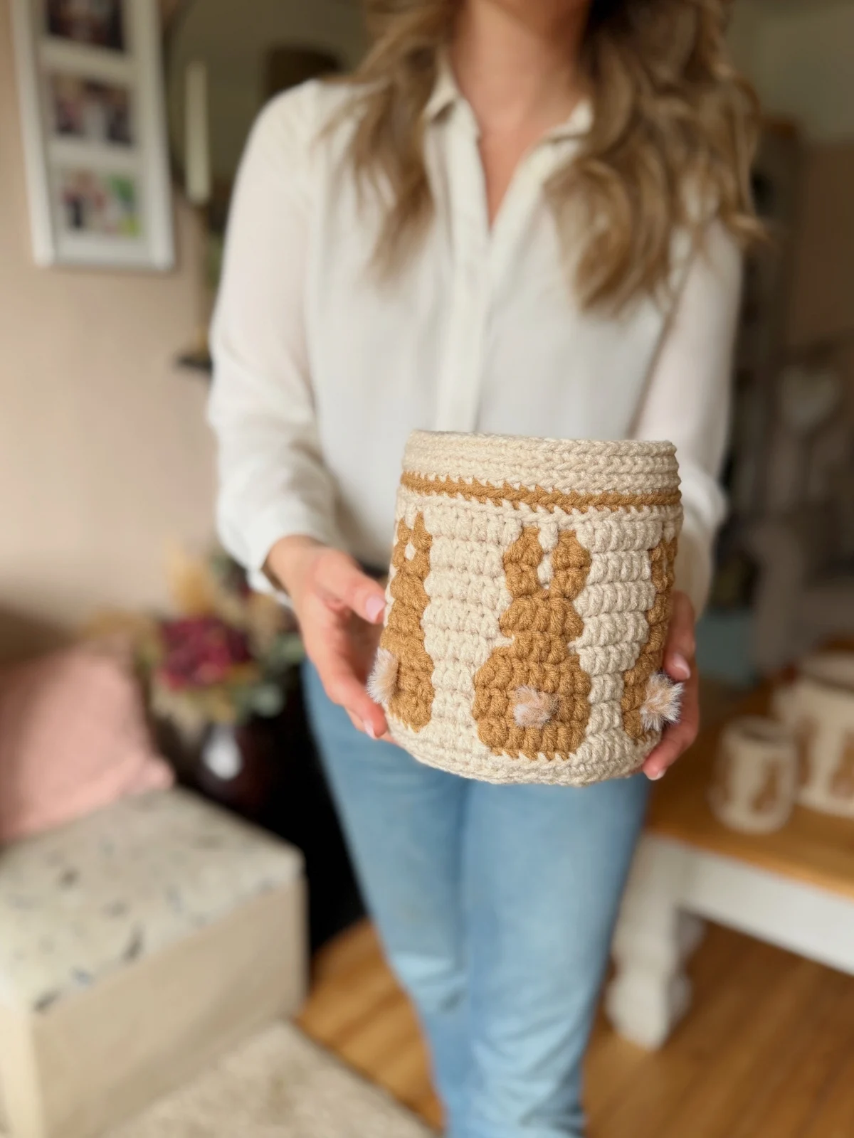 Mosaic Bunny Easter Basket Crochet Pattern
