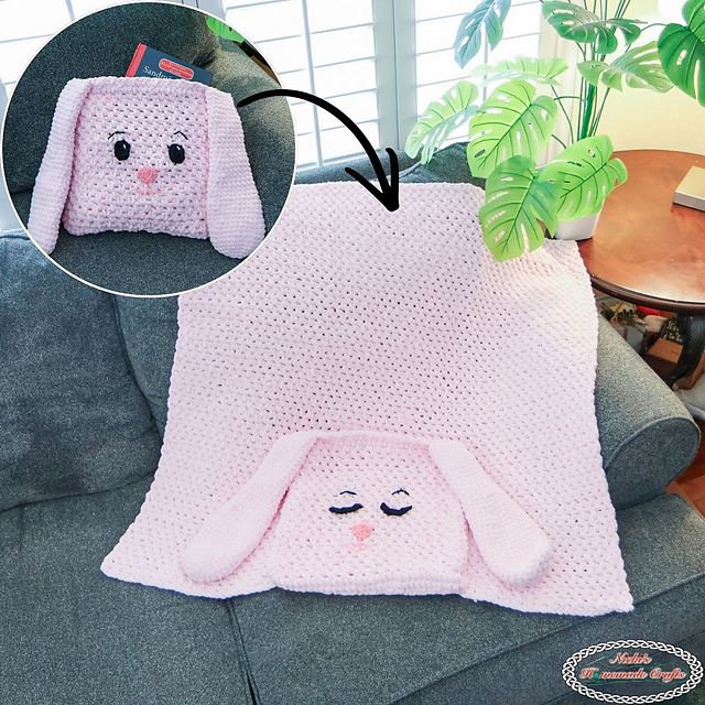 Reversible Bunny Blanket Pillow With Pocket