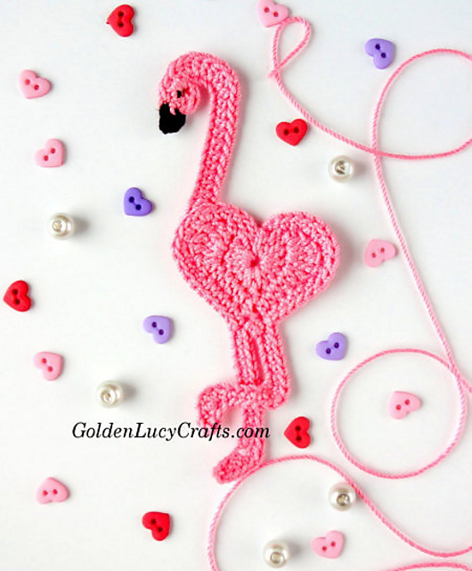 Heart Flamingo Applique Free Crochet Pattern