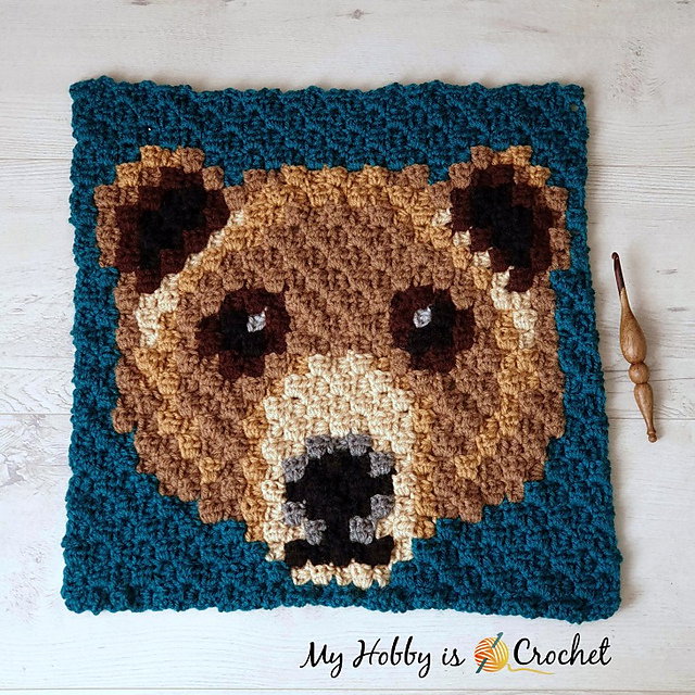 91 Free Crochet Woodland Animals Patterns 77 Brown Bear C2C Square Crochet Pattern