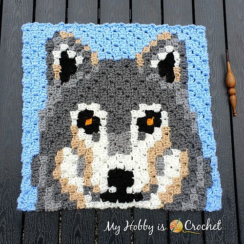 91 Free Crochet Woodland Animals Patterns 51 Grey Wolf C2C Square Crochet Pattern