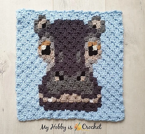 Hippo C2C Square Free Crochet Pattern