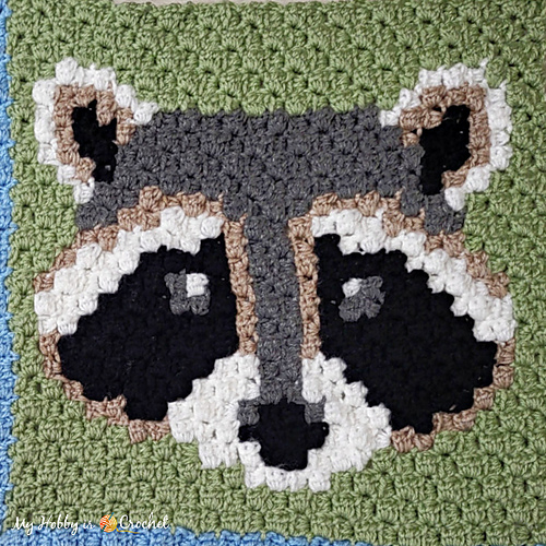 91 Free Crochet Woodland Animals Patterns 42 JAYG Raccoon C2C Block Crochet Pattern