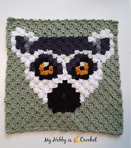 Ring-Tailed Lemur C2C Square Crochet Pattern